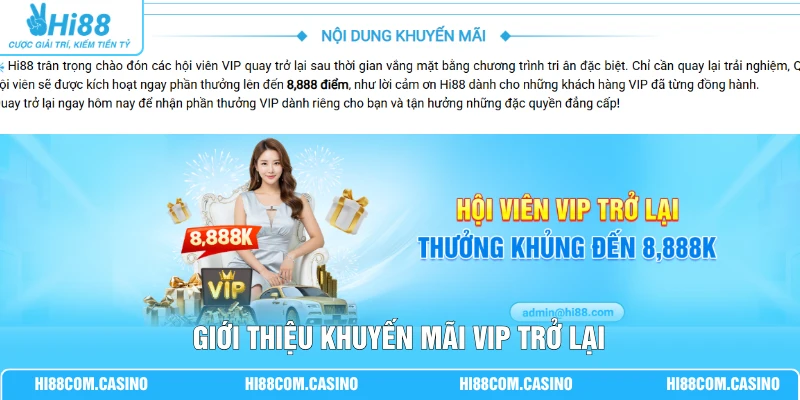 Giới thiệu khuyến mãi VIP trở lại