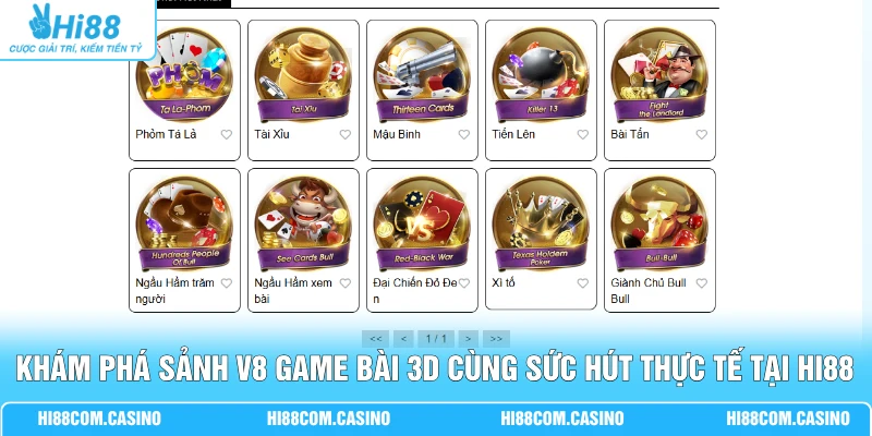 V8 Game Bài 3D - Đấu Trường Đồ Họa 4K Trả Thưởng Top 1 Khám phá sảnh V8 game bài 3D cùng sức hút thực tế tại Hi88