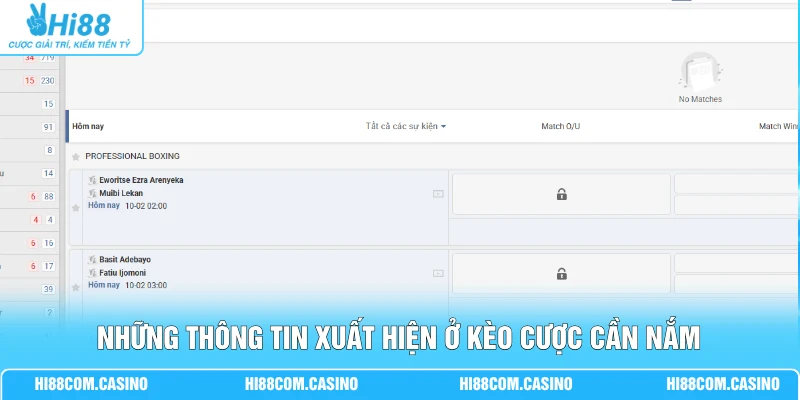 Cá Cược Boxing Hi88 - Bí Quyết Soi Kèo Thắng Lớn Hôm Nay Những thông tin xuất hiện ở kèo cược cần nắm